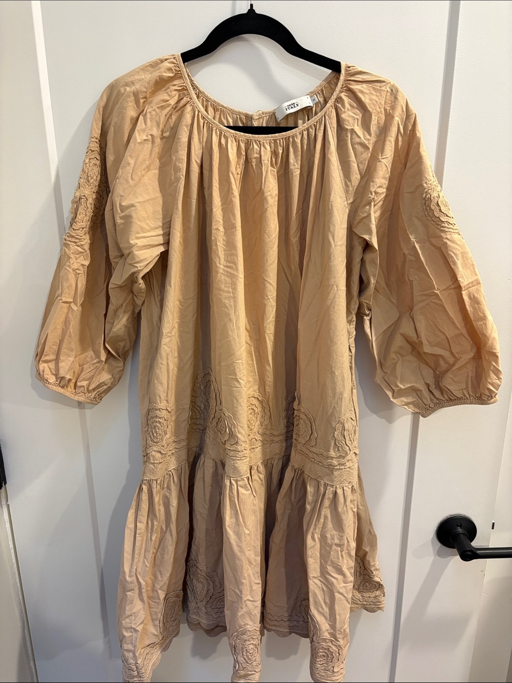 Soft Pink Embroidered Peasant Dress with Dropwaist Detailing Size Small Oversize